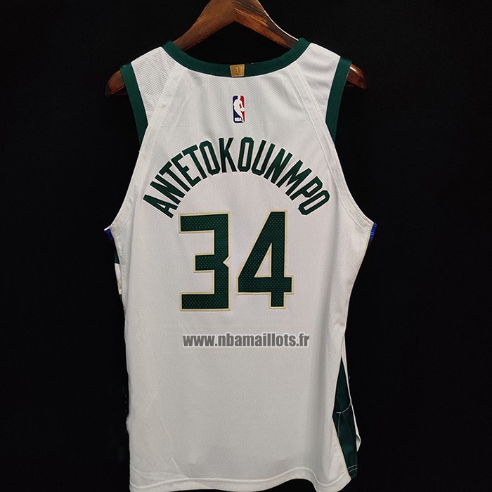 Maillot Milwaukee Bucks Giannis Antetokounmpo NO 34 Association Authentique Blanc